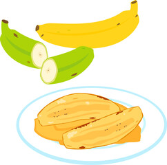 黄色と緑色のプランテンとプランテンチップス © logistock