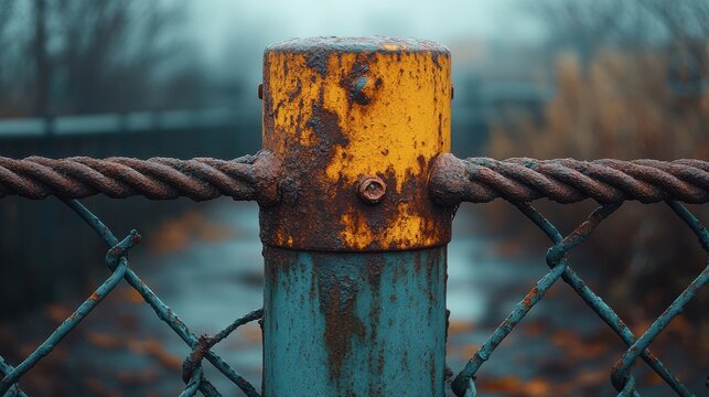 A rusty metal post with twisted wire, capturing the essence of industrial history amid an outdoor scene. - Powered by Adobe