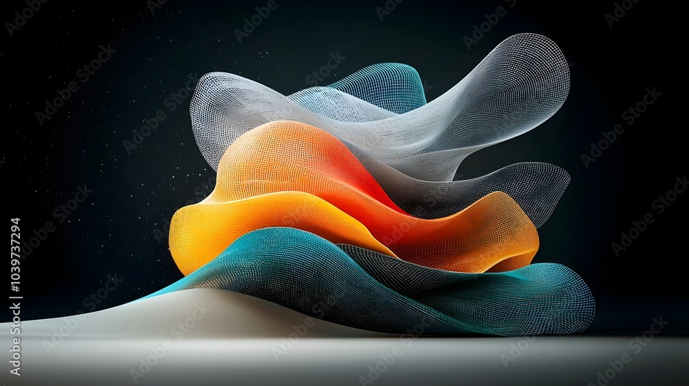 Poster mesmerizing glowing mesh gradient curves flowing like liquid neon waves abstract digital artwork cap