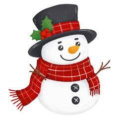 Retro Christmas Snowman with Plaid Scarf and Top Hat
