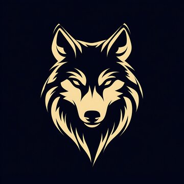 A stylized golden wolf head on a black background.
