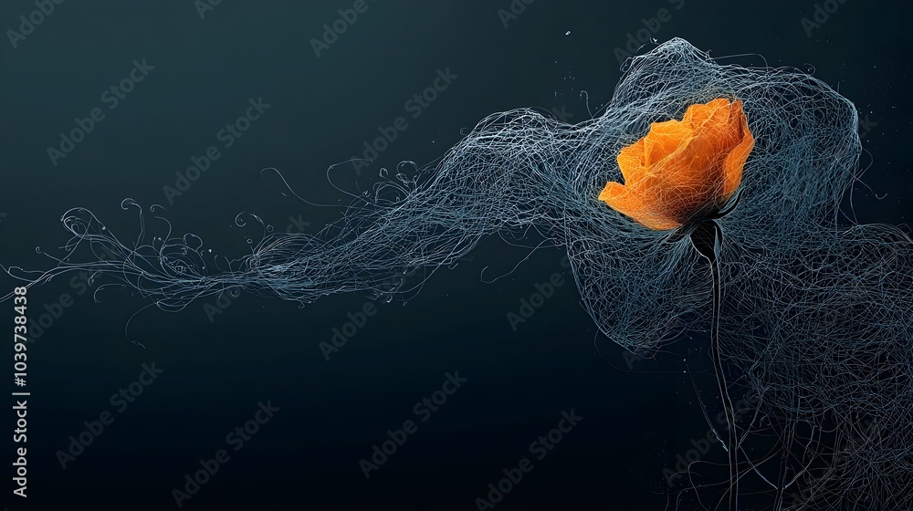Aufkleber Mesmerizing image of glowing mesh like vines spiraling and enveloping a blooming rose flower against a moody dark background  The enchanting
