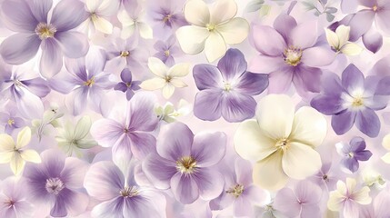 Watercolor Purple   White Flowers Background