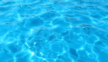 Obraz premium Blue water with ripples on the surface. Defocus blurred transparent blue colored clear calm water surface texture with splashes and bubbles. Water waves with shining pattern texture background isola