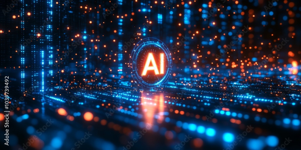 Poster blue digital background with the word 
