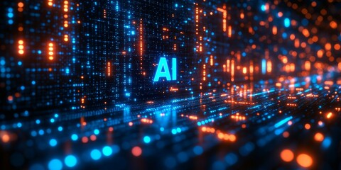 Obraz premium Blue digital background with the word 