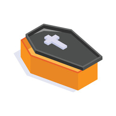 Halloween casket, funeral box, coffin isometric vector