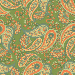 Damask Paisley seamless vector pattern for fabric design. Vintage textile background