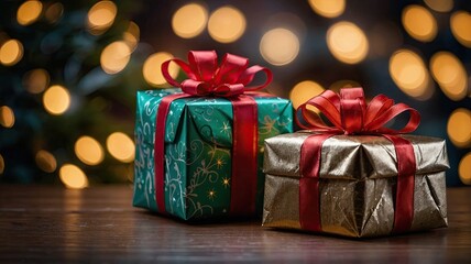 wrapped christmas presents with festive
