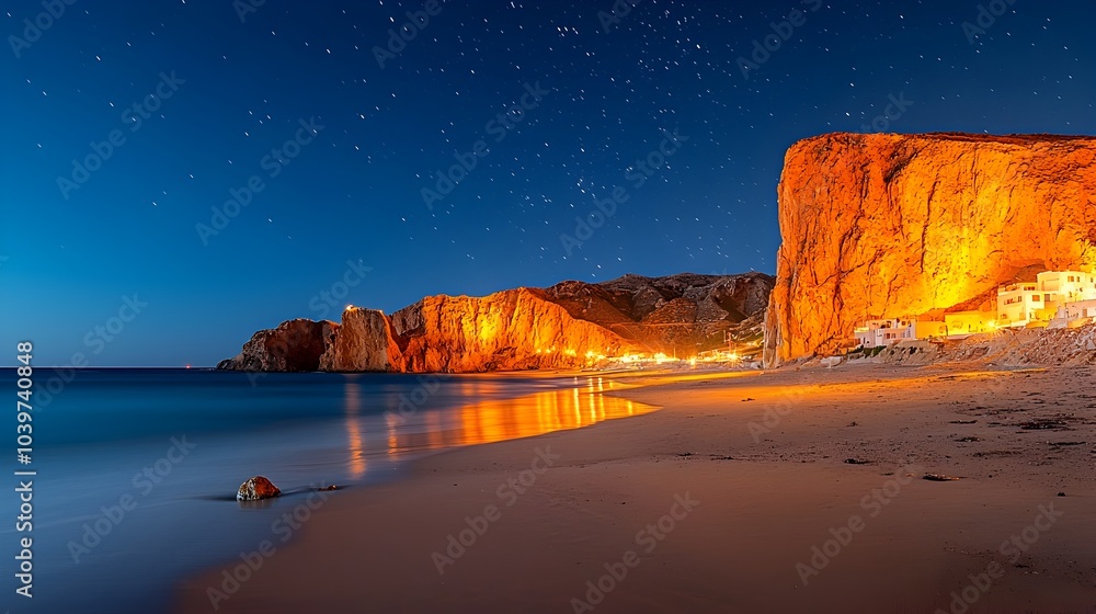 Aufkleber striking coastal cliffs illuminated with glowing mesh lines that visually depict the years of natura