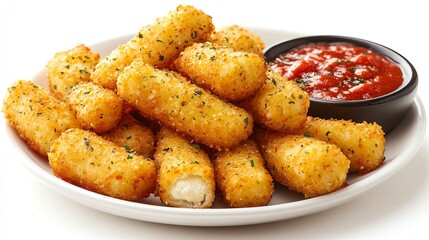 Golden fried cheese sticks served with marinara sauce.