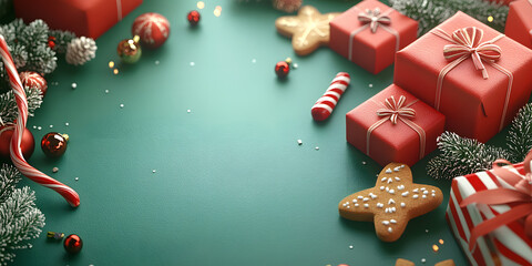 3D rendering Christmas card wallpaper background, main color green, mobile wallpaper, computer wallpaper, background