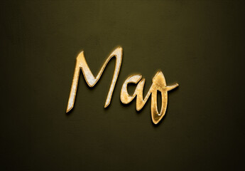 Old gold text effect of Japanese name Mao with 3D glossy style Mockup.