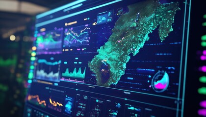 AI-powered weather forecasting system displaying highly detailed predictive maps digital display