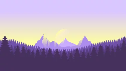 Fototapeten Lila Purple mountain landscape wallpaper in a minimalist flat design style. Minimalist beauty background for desktop and wallpaper  © alvnprbw_