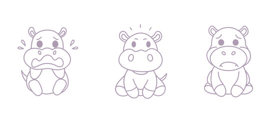 Obraz premium Adorable Outline Pygmy Hippopotamus Cartoon Minimalist Hand-Drawn Animal Illustration