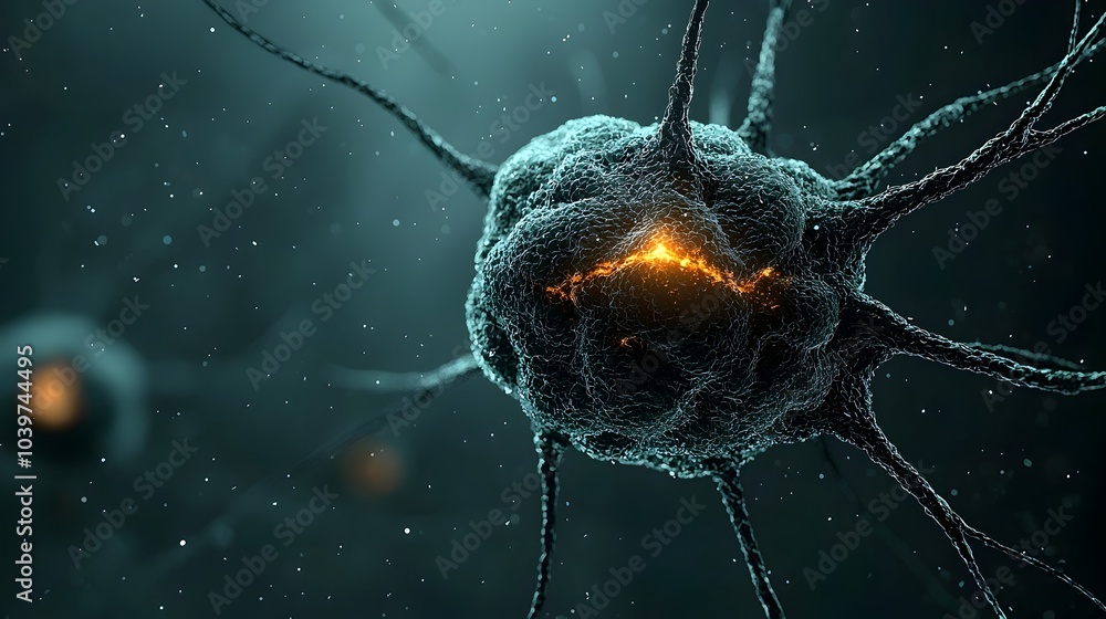 Aufkleber Visually stunning digital of a glowing neuron network with intricate mesh lines connecting the synapses representing the complex neural pathways and communications in the brain