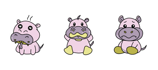 Adorable Colorful Cartoon Pygmy Hippopotamus Cute and Playful Hand-Drawn Animal Illustration