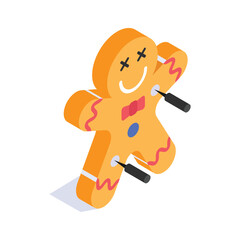 Gingerbread man cookie, halloween cookie isometric icon