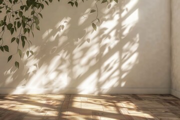 Obraz premium Empty room interior mock up with warm sunlight and shadows.