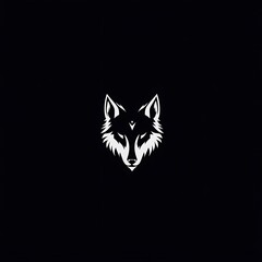 Fototapeta premium A white wolf head silhouette on a black background.