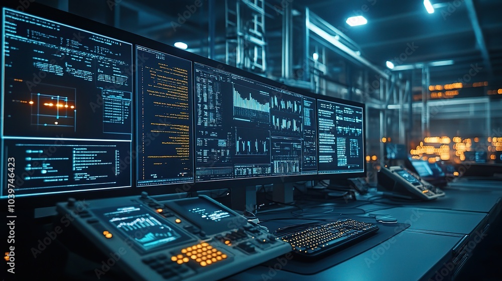Aufkleber advanced technology control room with data displays
