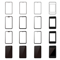 黒のモデルのスマートフォン。空のタッチスクリーンのフロントビューアイコン