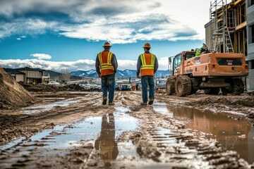 Safety precautions on construction site, showcasing workers taking extra care to prevent hazards and injuries during construction