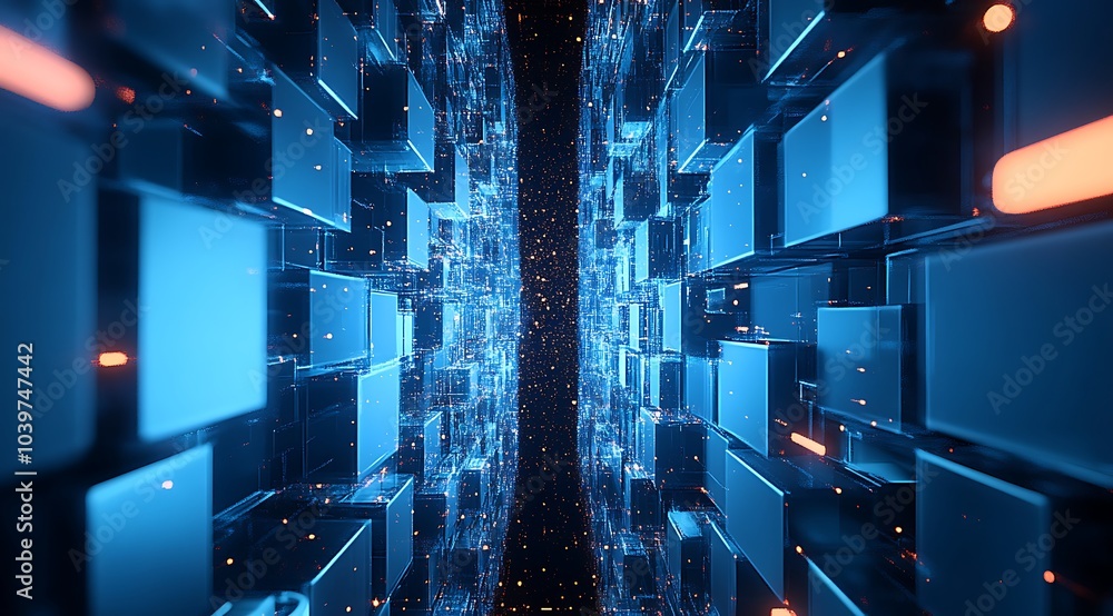 Poster technology cube cyberspace background, 3d rendering, generative ai