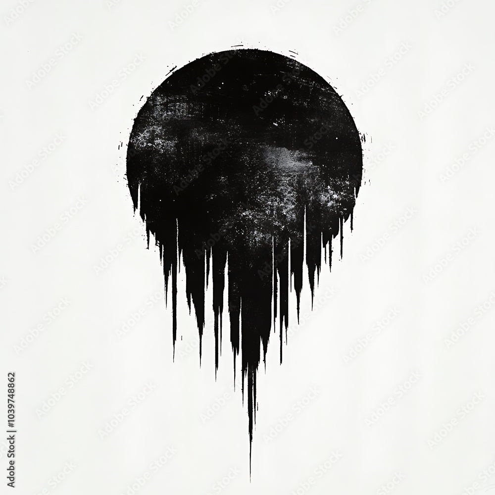 Aufkleber abstract black circle with a dripping effect on a white background.