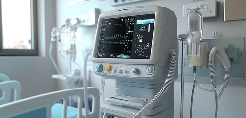 CAD model showing intricate details of a ventilator used in intensive care settings.
