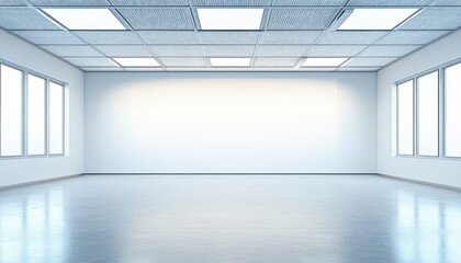 The clean space of the futuristic showroom, where the white floor and hidden lamps give the effect of the space of the future