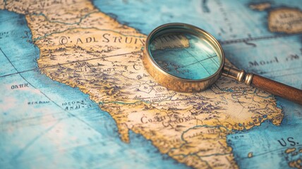 Detailed map with magnifying glass highlighting selected area