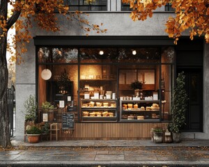 Small business coffee shop with glass showcases