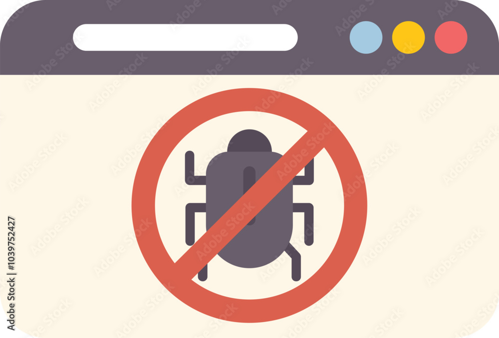 Poster website security concept with antivirus software blocking a bug in a flat design