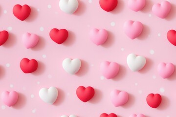 Valentine's day seamless pattern featuring pink, red, and white hearts on a pink background