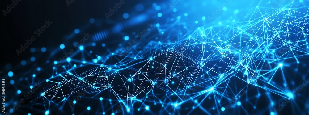 Aufkleber abstract blue network background with glowing dots and lines.
