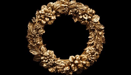 Obraz premium Isolated circular antique frame in gold, featuring elaborate design elements