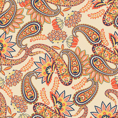 Paisley seamless vector pattern. Fabric Indian floral ornament