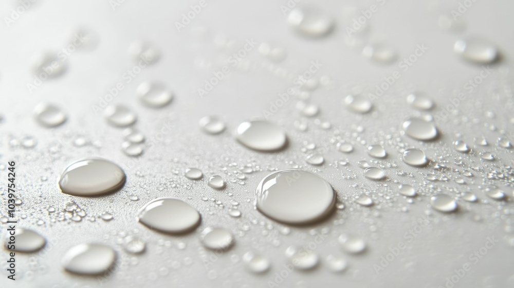 Poster minimalist close up photography of oil droplets floating on a smooth white background with soft diff
