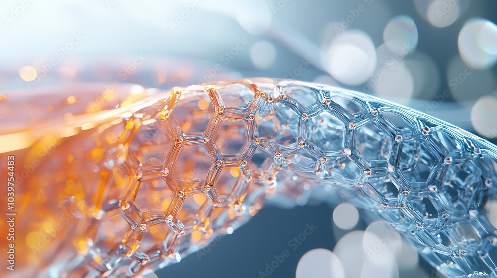 Poster close-up of composite materials with interwoven fibers, showcasing structural complexity and innovat