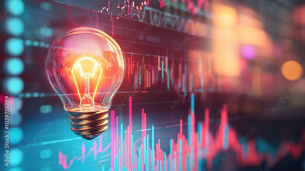 Poster creative light bulb with data visualization background