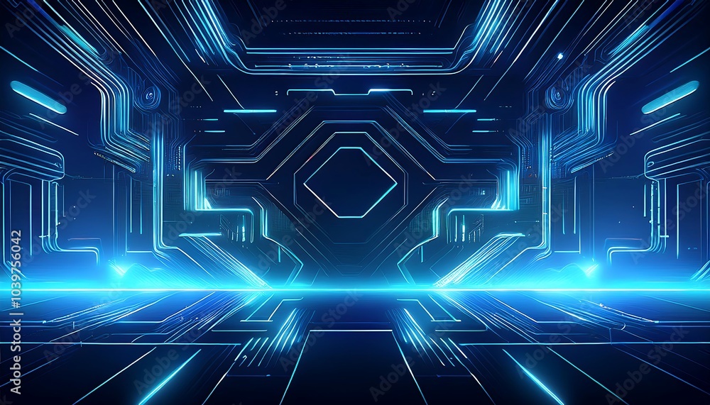 Aufkleber abstract digital background with glowing blue lines and hexagon.