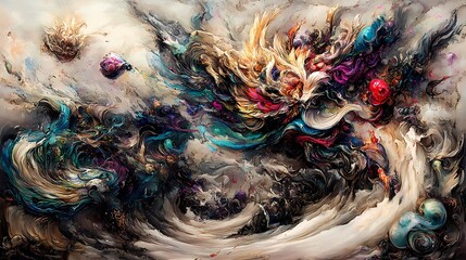Obraz premium Abstract Colorful Swirls and Shapes in a Digital Painting