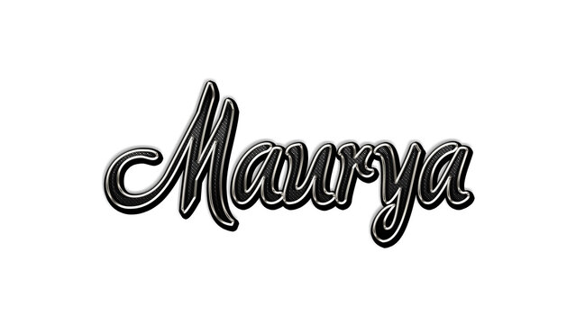 black metal 3d design of Empire name Maurya on white background.