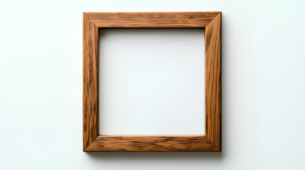 An empty, brown, wooden picture frame on a white background.
