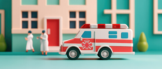 Fototapeta premium Trauma Emergency Hospital Scene, depicting a bustling hospital environment, critical surgeries in progress, staff attending to patients, ambulance ready.