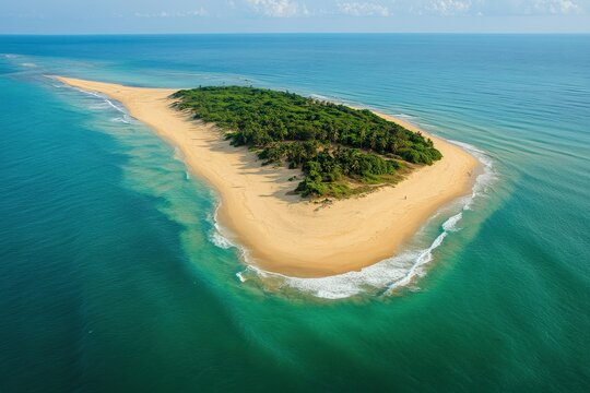 Mozambique: Aerial View of Tropical Island in Vilankulo, Surrounded by Beach and Ocean