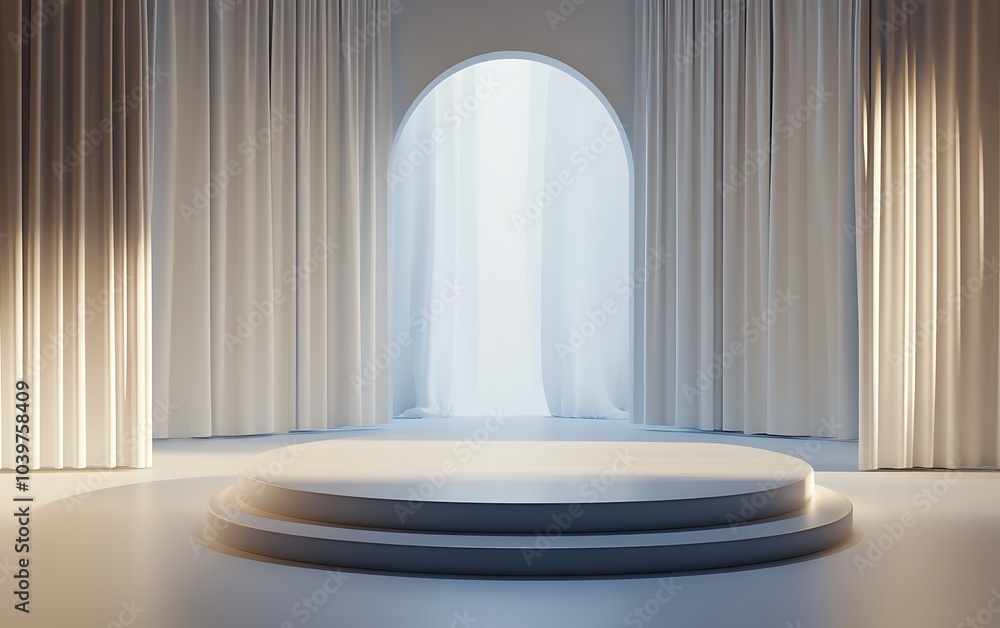Poster empty stage with geometry interior background, 3d rendering, generative ai