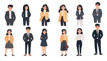 Collection of diverse young business people isolated on white background. Men and women 